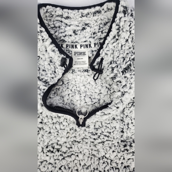 PINK‎ fuzzy Fluffy quarter zip Pullover Teddy Grey Women's Sweater Size M - Picture 4 of 10